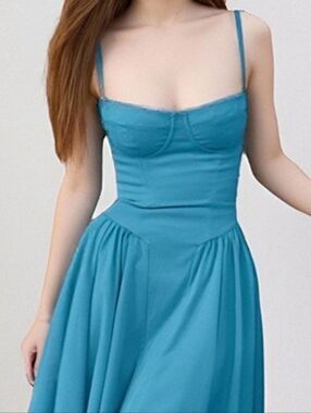 Flirty Corset Strapless Teal Fit-and-Flare Midi Princess Dress